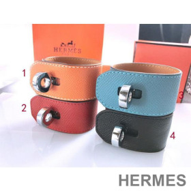 Hermes Turn-Lock Bracelets Box Calfskin Silver Hardware Multicolor