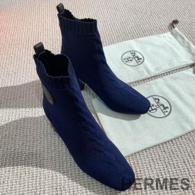 Hermes Volver 60 Ankle Boots Women Knit Blue