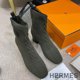 Hermes Volver 60 Ankle Boots Women Knit Green
