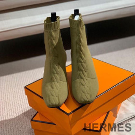 Hermes Volver 60 Ankle Boots Women Knit Light Green