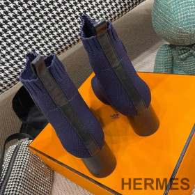 Hermes Volver 60 Ankle Boots Women Knit Navy Blue