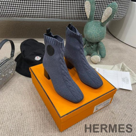 Hermes Volver 60 Ankle Boots Women Knit Purple