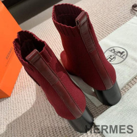Hermes Volver 60 Ankle Boots Women Knit Red