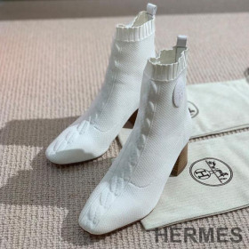 Hermes Volver 60 Ankle Boots Women Knit White