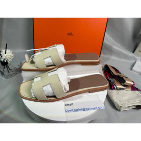 Hermes Oran Slides Women Grain Calfskin Beige