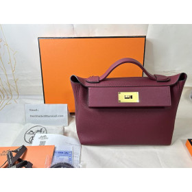 Hermes 24/24 29 Bag Taurillon Maurice Leather Calfskin Burgundy Red