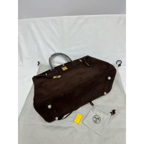Hermes 25cm Womens Suede Leather Designer Handbag Black