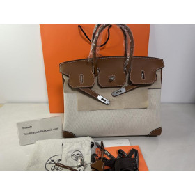 Hermes Birkin 30 Toile H and Fauve Barenia Palladium Hardware