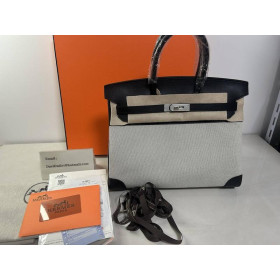 Hermes Birkin 35cm Fray Fray Swift Twill Ecru-Noir