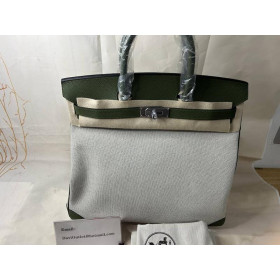 Hermes HAC Birkin 40 Bag Vert Veronese Togo Leather Ecru Vert Amande Toile Palladium Hardware