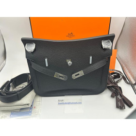 Hermes Jypsiere 28 Black Leather Crossbody Bag Silver Turn lock