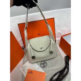 Hermes Lindy 26CM Bag Clemence Leather Handcrafted White