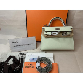 Hermes Mini Kelly 19CM Epsom Palladium Hardware Vert Fizz