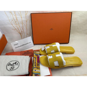 Hermes Oran Slides Women Sandals Calfskin Yellow