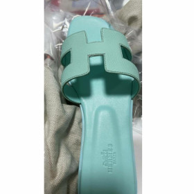Hermes Oran Slides Women Sandals Epsom Calfskin Light Blue