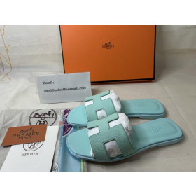 Hermes Oran Slides Women Sandals Epsom Calfskin Light Blue