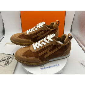 Hermes Suede Goatskin Mens Jet Sneakers Brun Amourette Miel