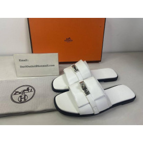 Hermes Women Giulia Sandal in Calfskin with Iconic Palladium White