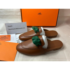Hermes Women Oz Mule Calfskin with Palladium Kelly Buckle Brown