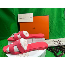 Hermes Womens Oran Leather Sandals Rose Vermillion