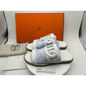 Hermes women's White Lagune leather sandals